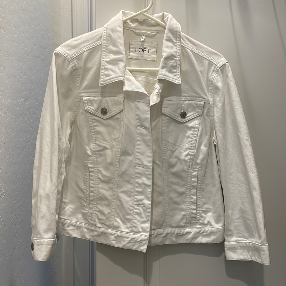 Ann Taylor White Denim Jean Cropped Jacket